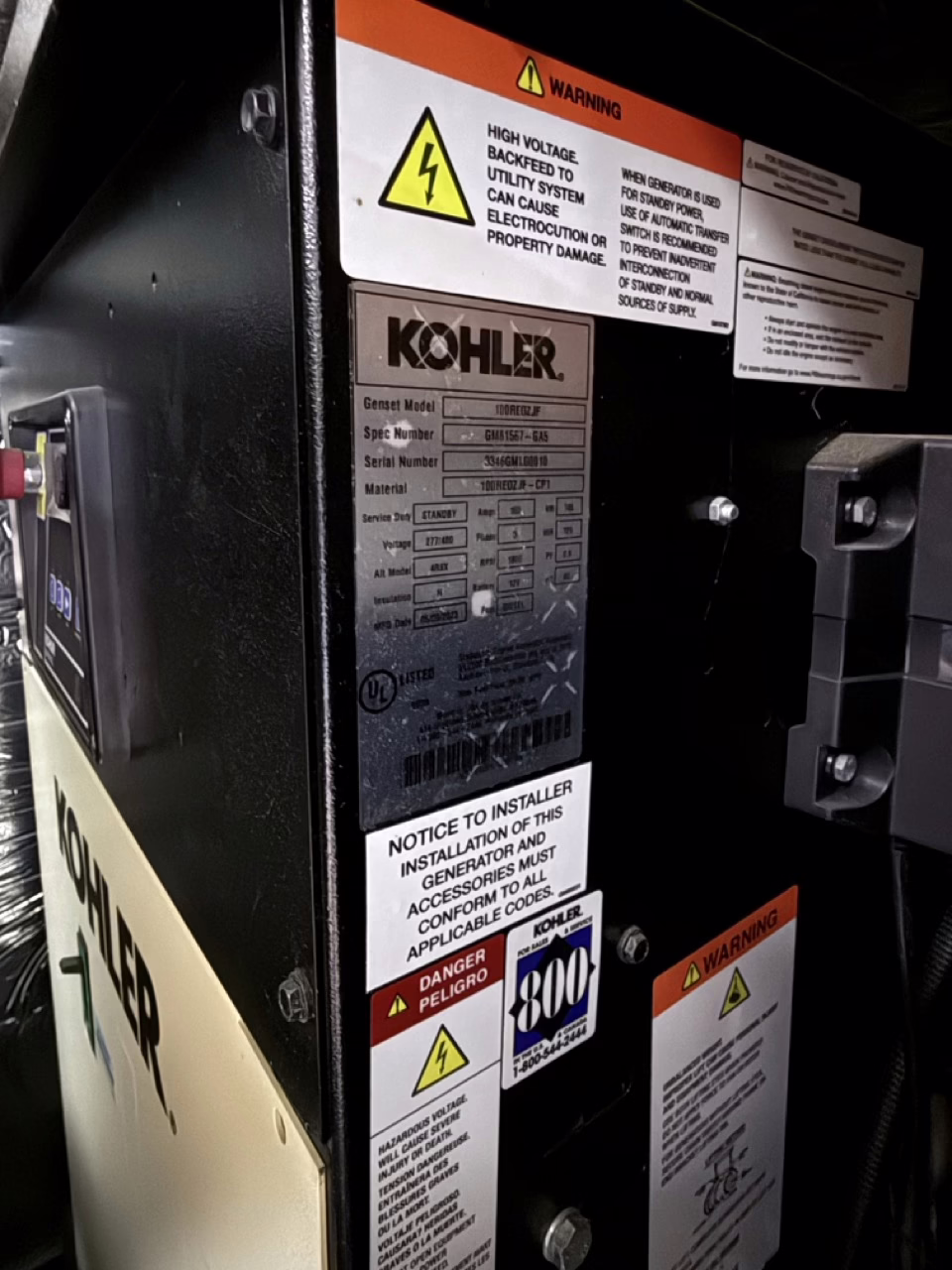 100 kW Kohler kickplate