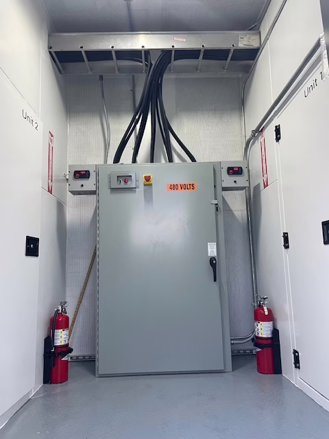 CAT generator enclosure breaker with fire suppression
