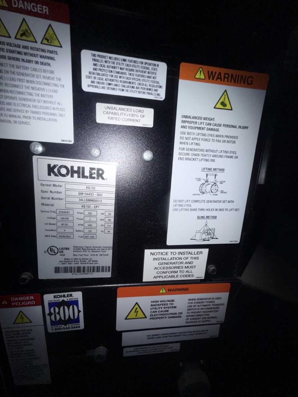 150 kW Kohler Natural Gas Generator