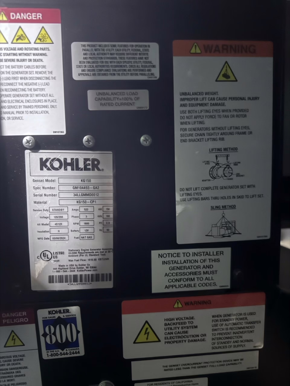 150 kW Kohler Natural Gas Generator