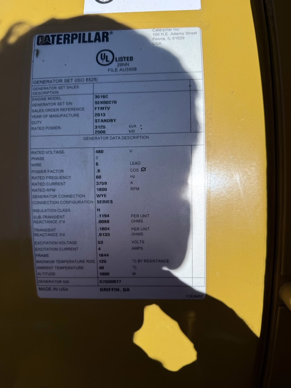 2500 kW CAT 3516C-HD Generator