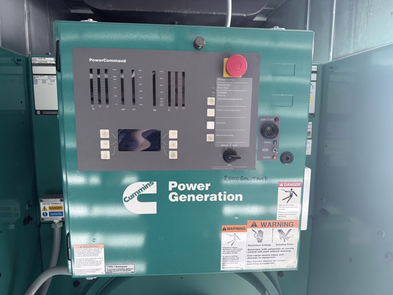750kW Cummins generator back view with on switch