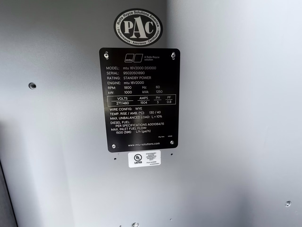 1000 kW Diesel MTU Generator - 2025