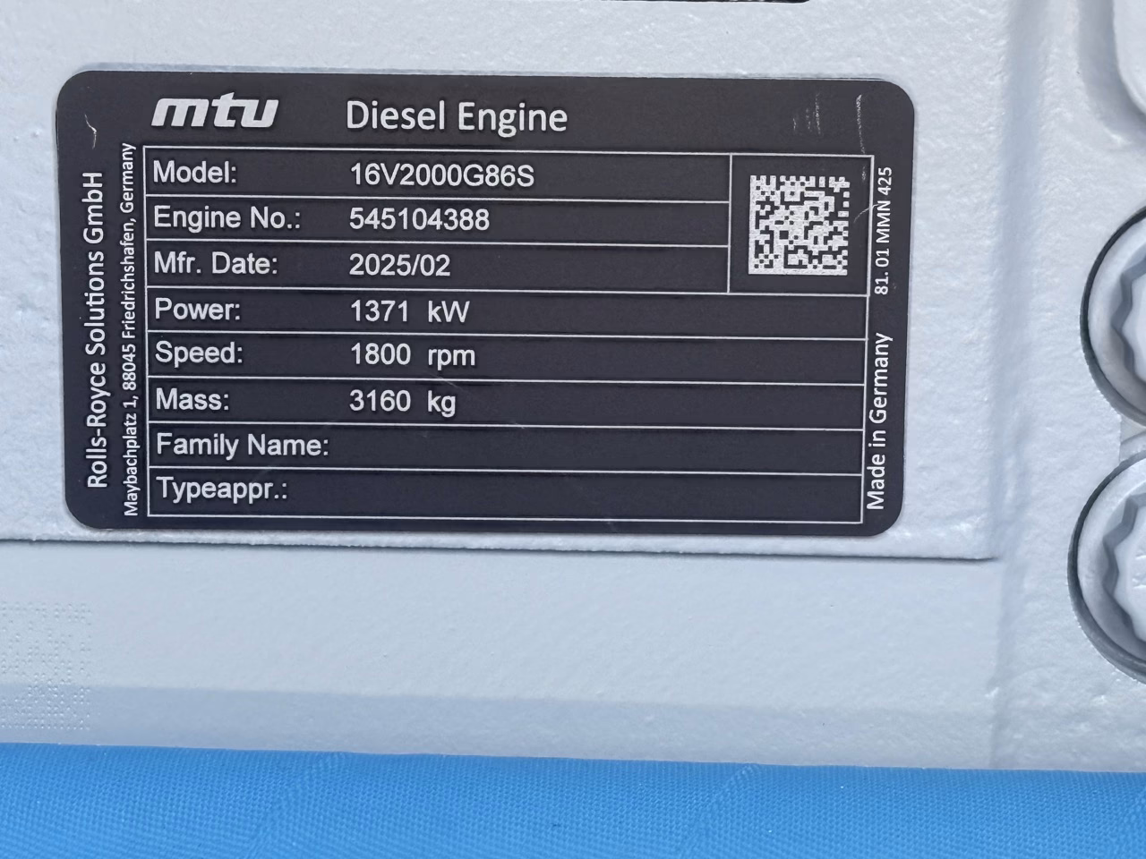 1000 kW Diesel MTU Generator